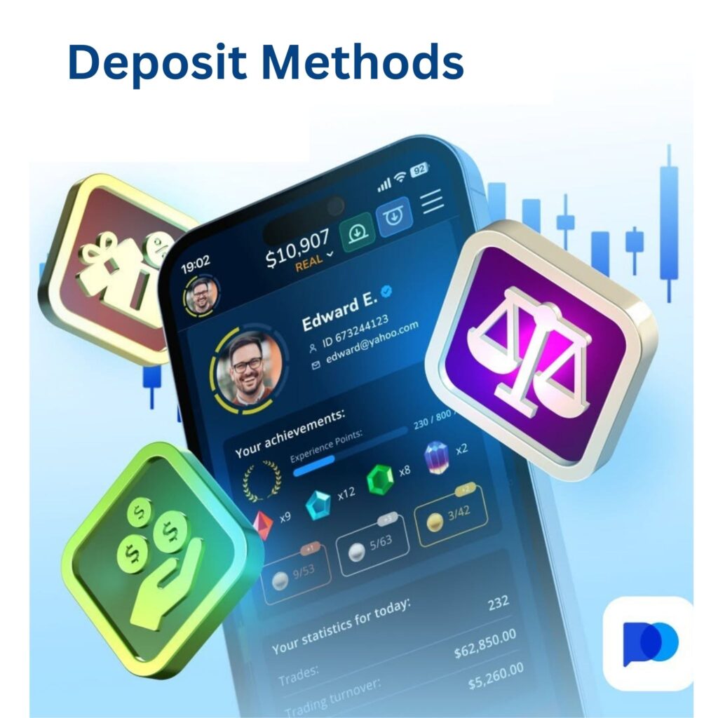 Deposit methods available on Pocket Option.